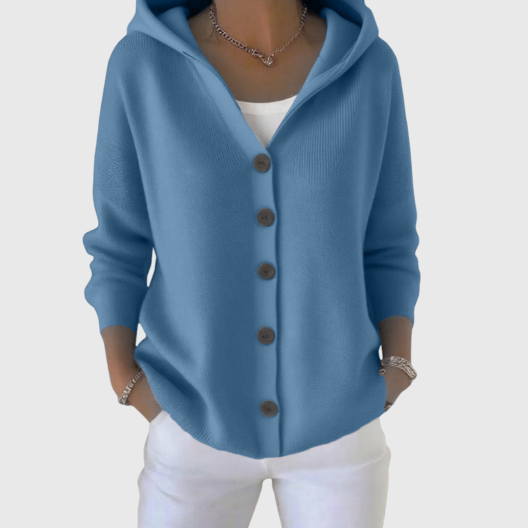 Women's Sophisticated Hooded Cardigan with Button-Down Front
