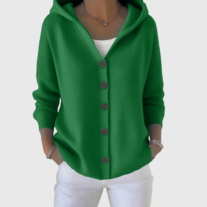 Women's Sophisticated Hooded Cardigan with Button-Down Front