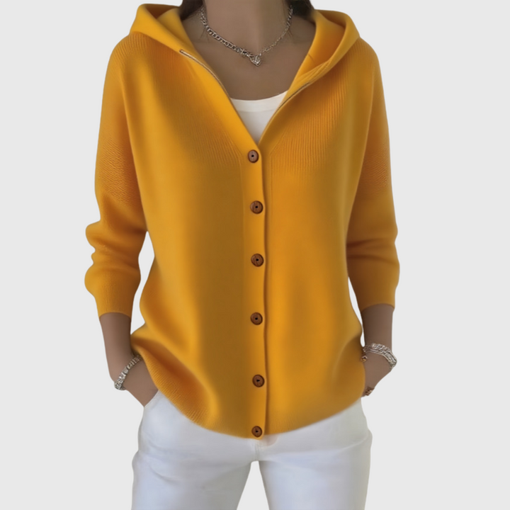 Women's Sophisticated Hooded Cardigan with Button-Down Front