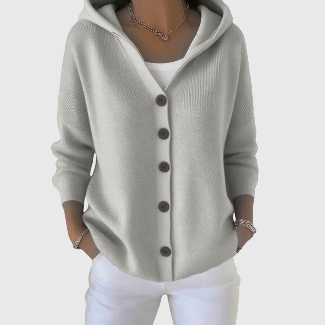 Women's Sophisticated Hooded Cardigan with Button-Down Front