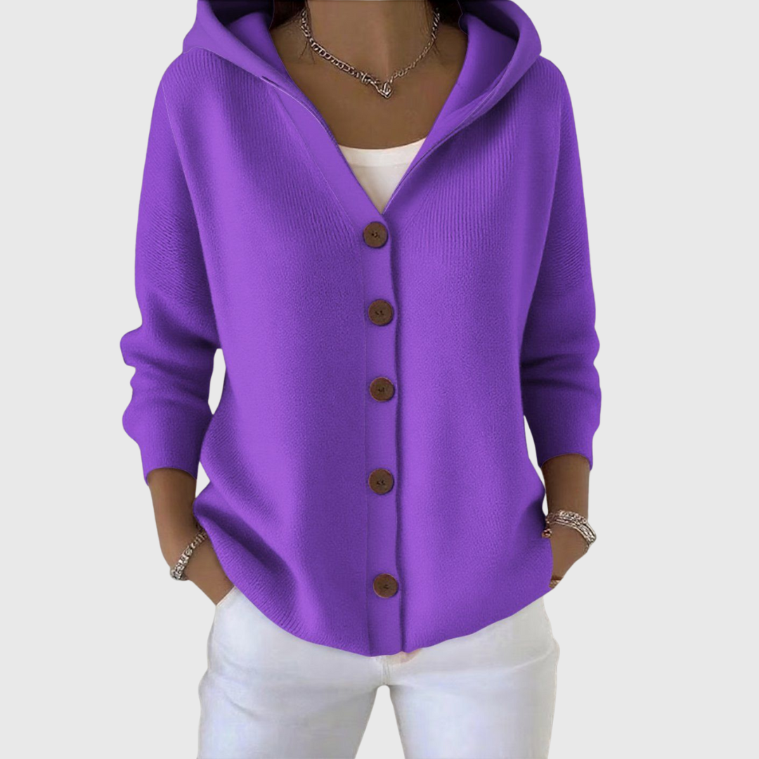 Women's Sophisticated Hooded Cardigan with Button-Down Front