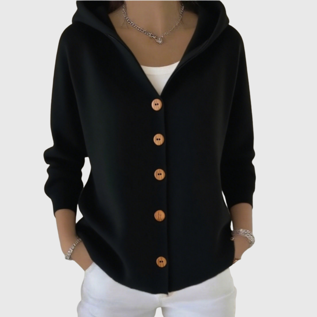 Women's Sophisticated Hooded Cardigan with Button-Down Front