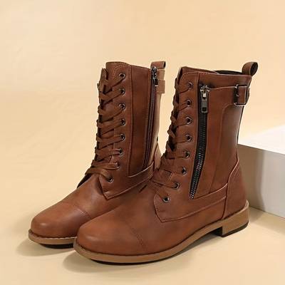Women's Stylish Leather Lace-Up Ankle Boots