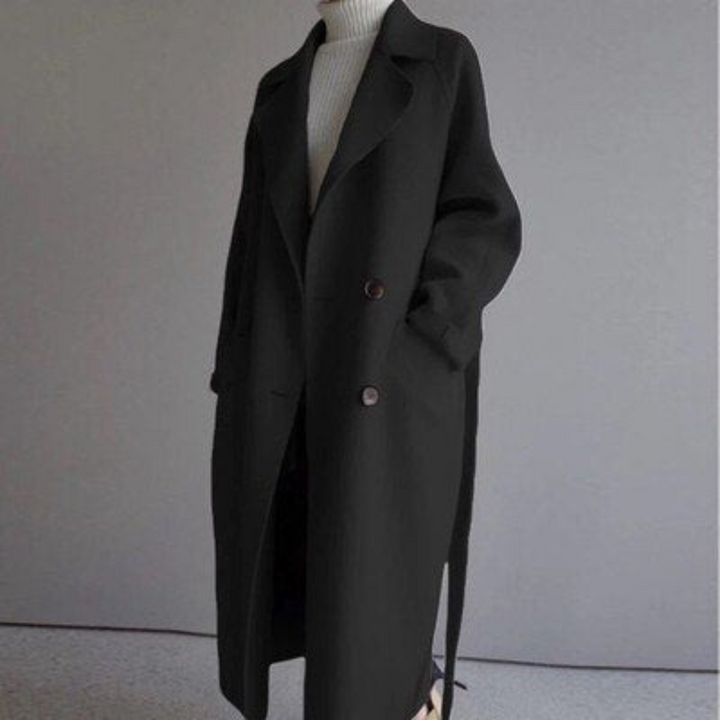 Women's Sophisticated Double-Breasted Wool Long Coat