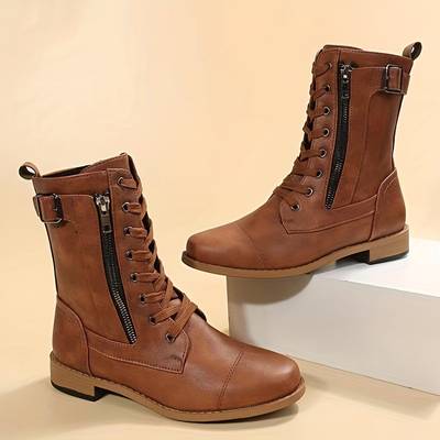 Women's Stylish Leather Lace-Up Ankle Boots