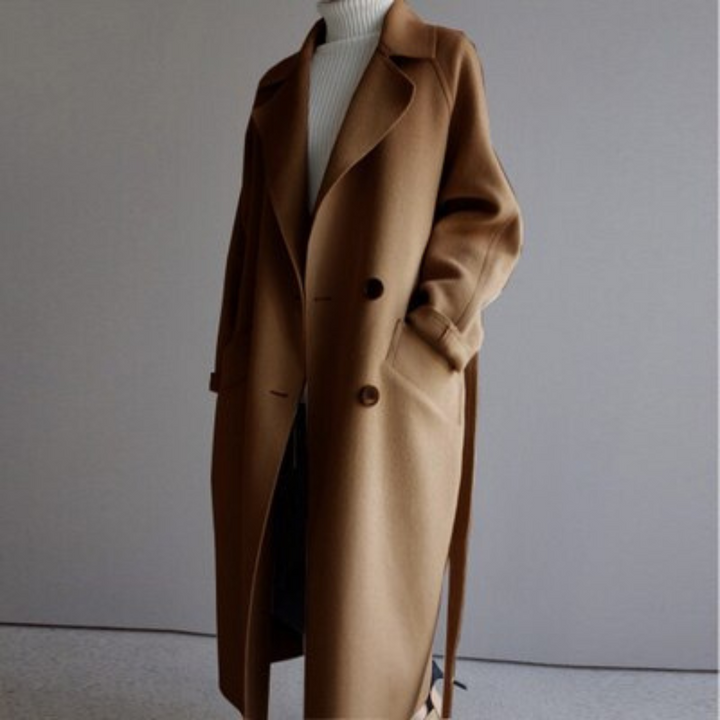 Women's Sophisticated Double-Breasted Wool Long Coat