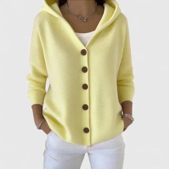 Women's Sophisticated Hooded Cardigan with Button-Down Front
