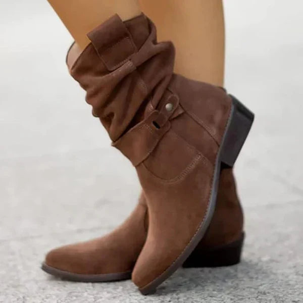 Women's Stylish Brown Suede Heeled Ankle Boots