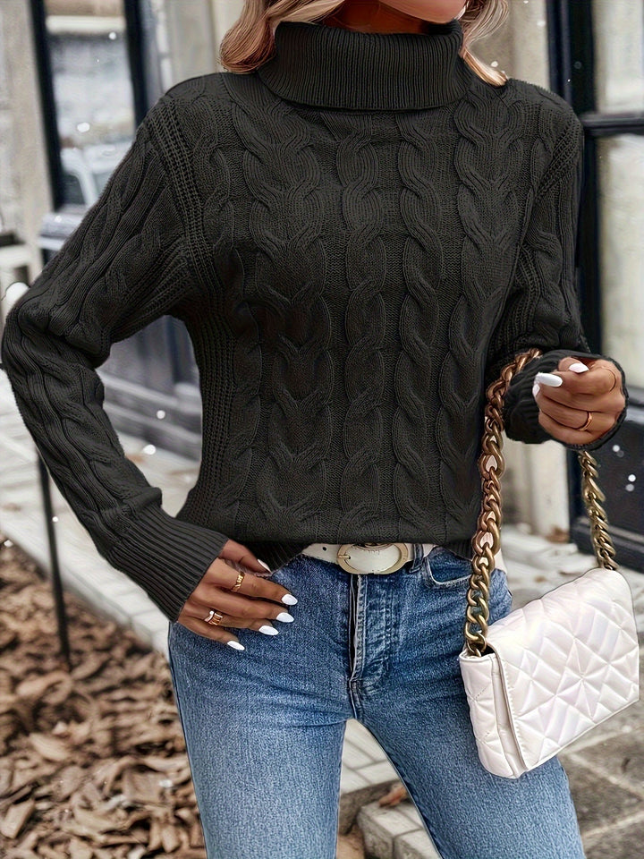 Women's Pretty Cable Knit Turtleneck Jumper