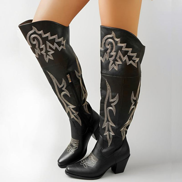 Women's Elegant Knee High Heeled Cowboy Boots