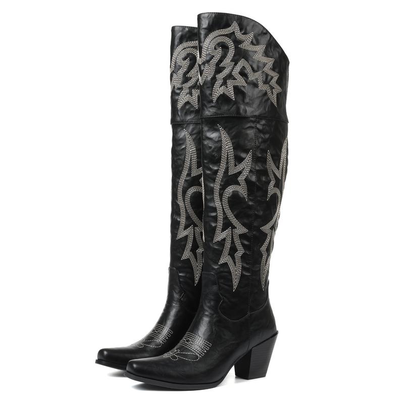 Women's Elegant Knee High Heeled Cowboy Boots