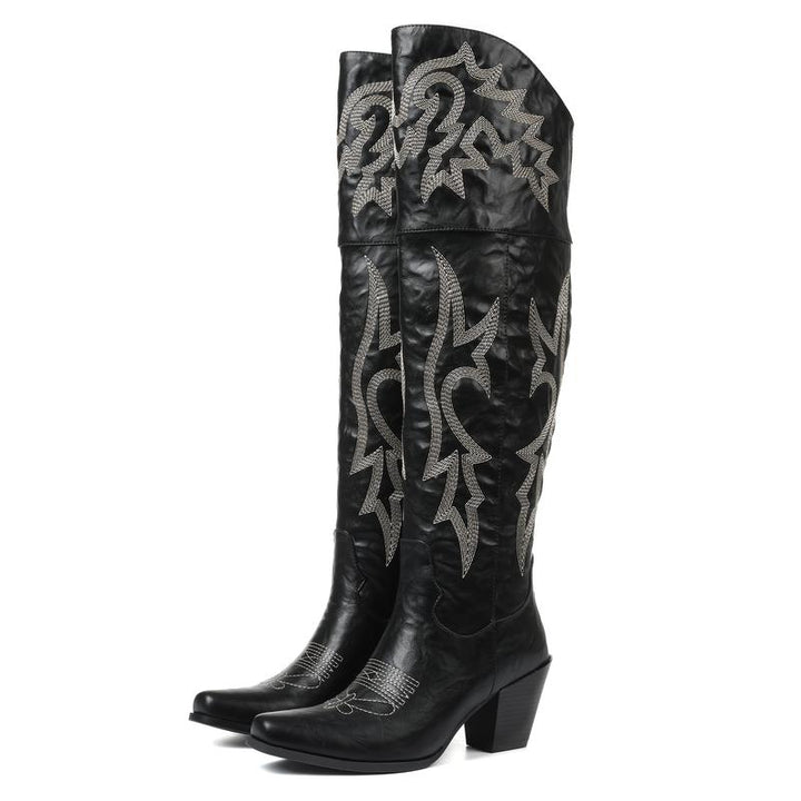 Women's Elegant Knee High Heeled Cowboy Boots