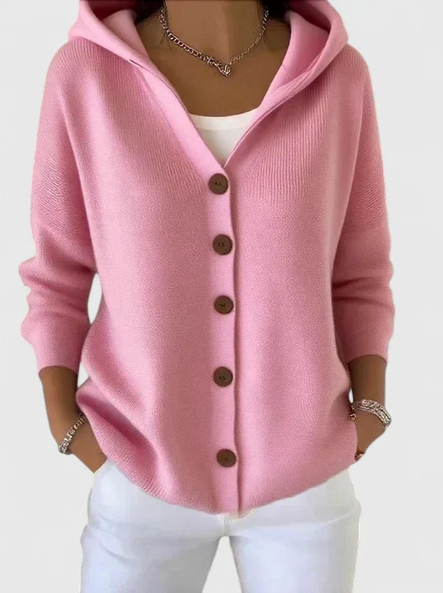 Women's Sophisticated Hooded Cardigan with Button-Down Front