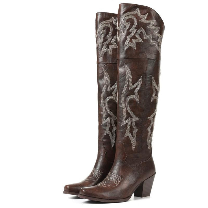 Women's Elegant Knee High Heeled Cowboy Boots