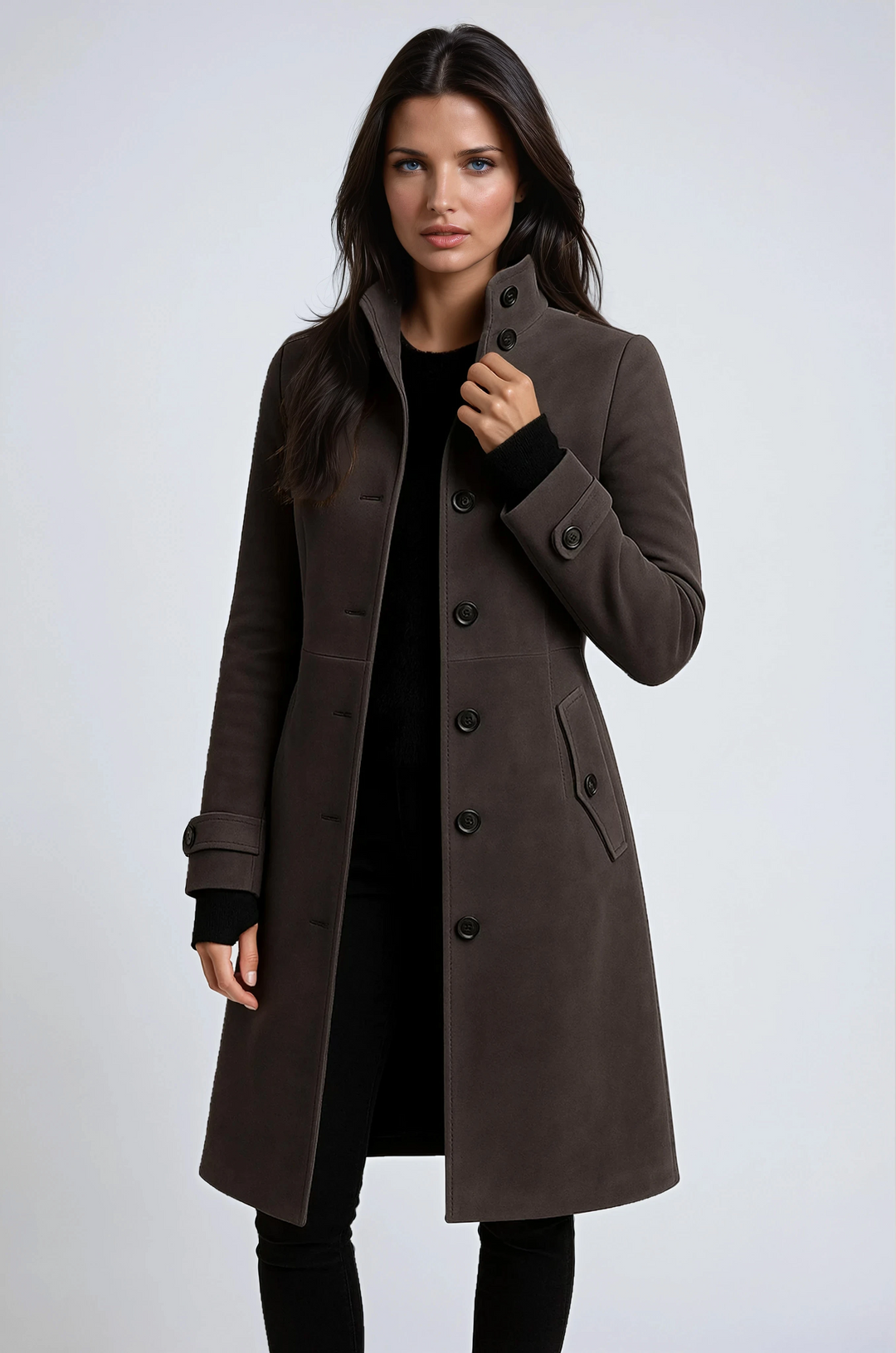 Women's Trendy Long Winter Coat with Buttons
