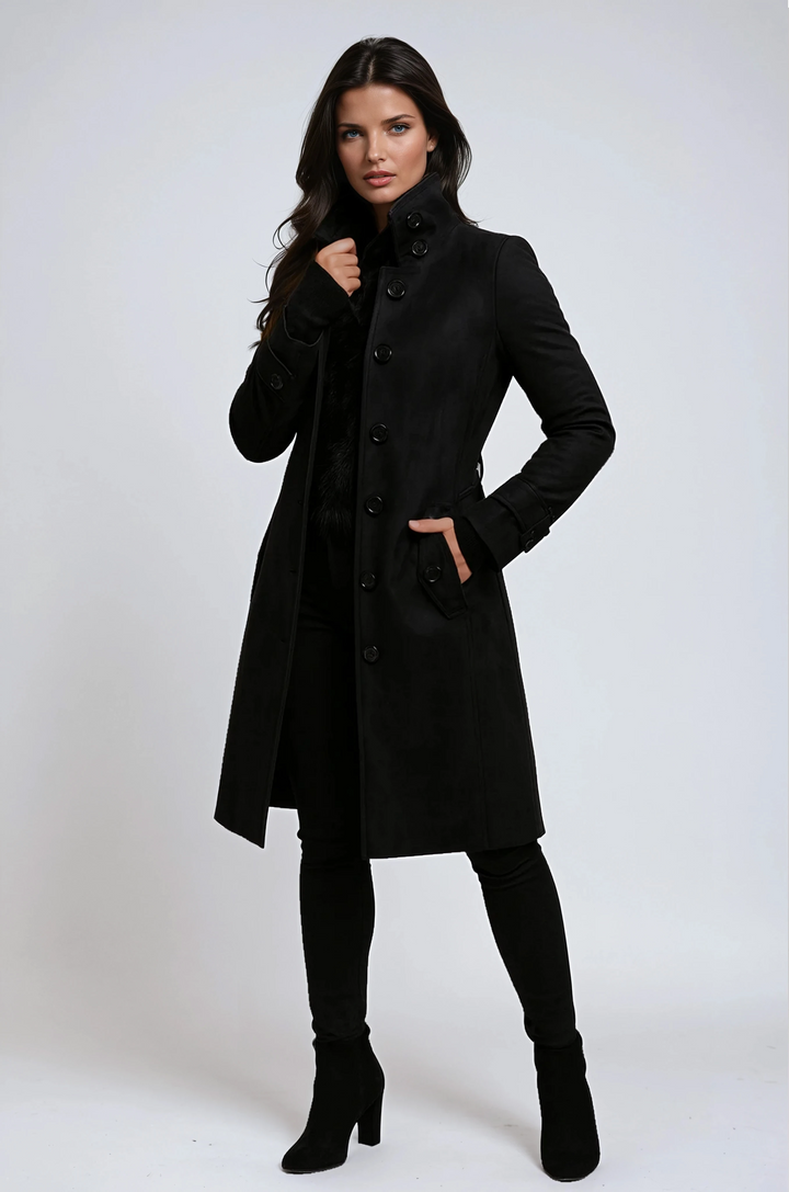 Women's Trendy Long Winter Coat with Buttons