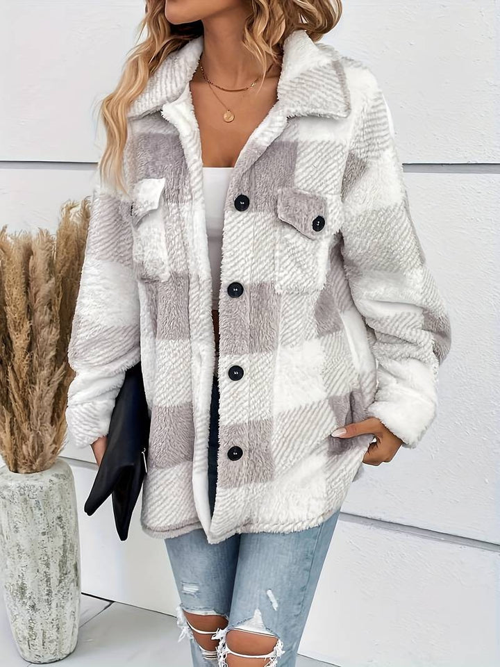 Women's Relaxed Grey and White Fleece Shacket