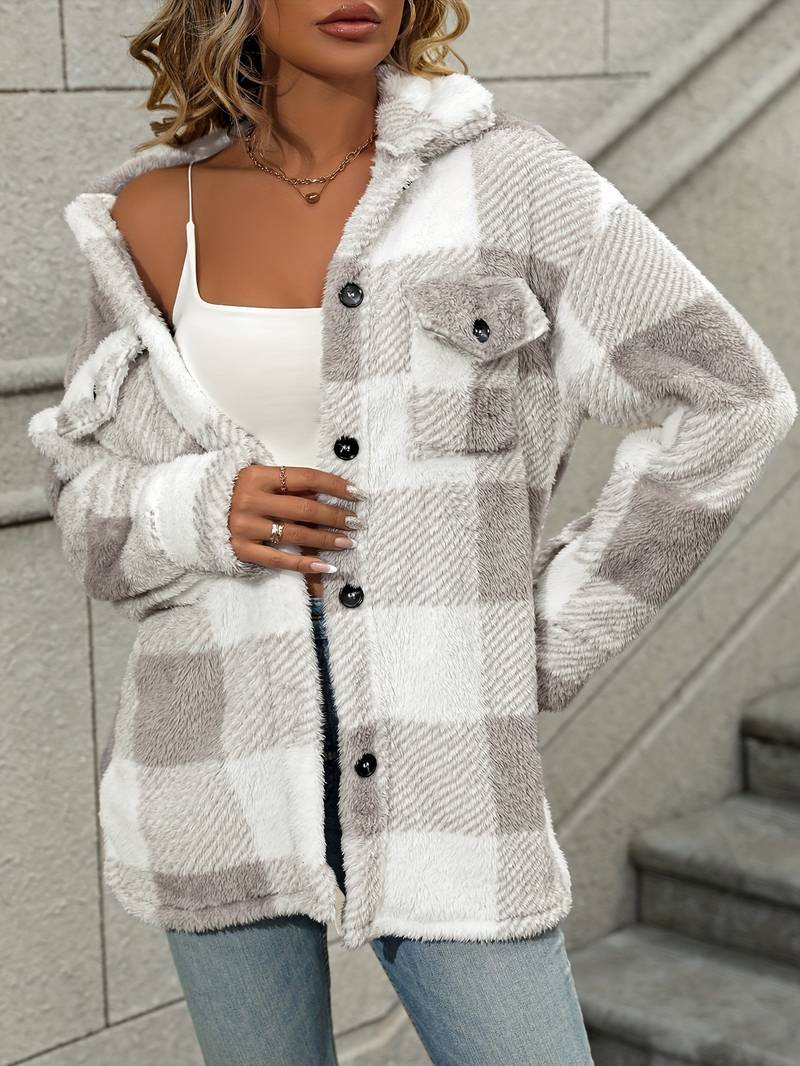 Women's Relaxed Grey and White Fleece Shacket