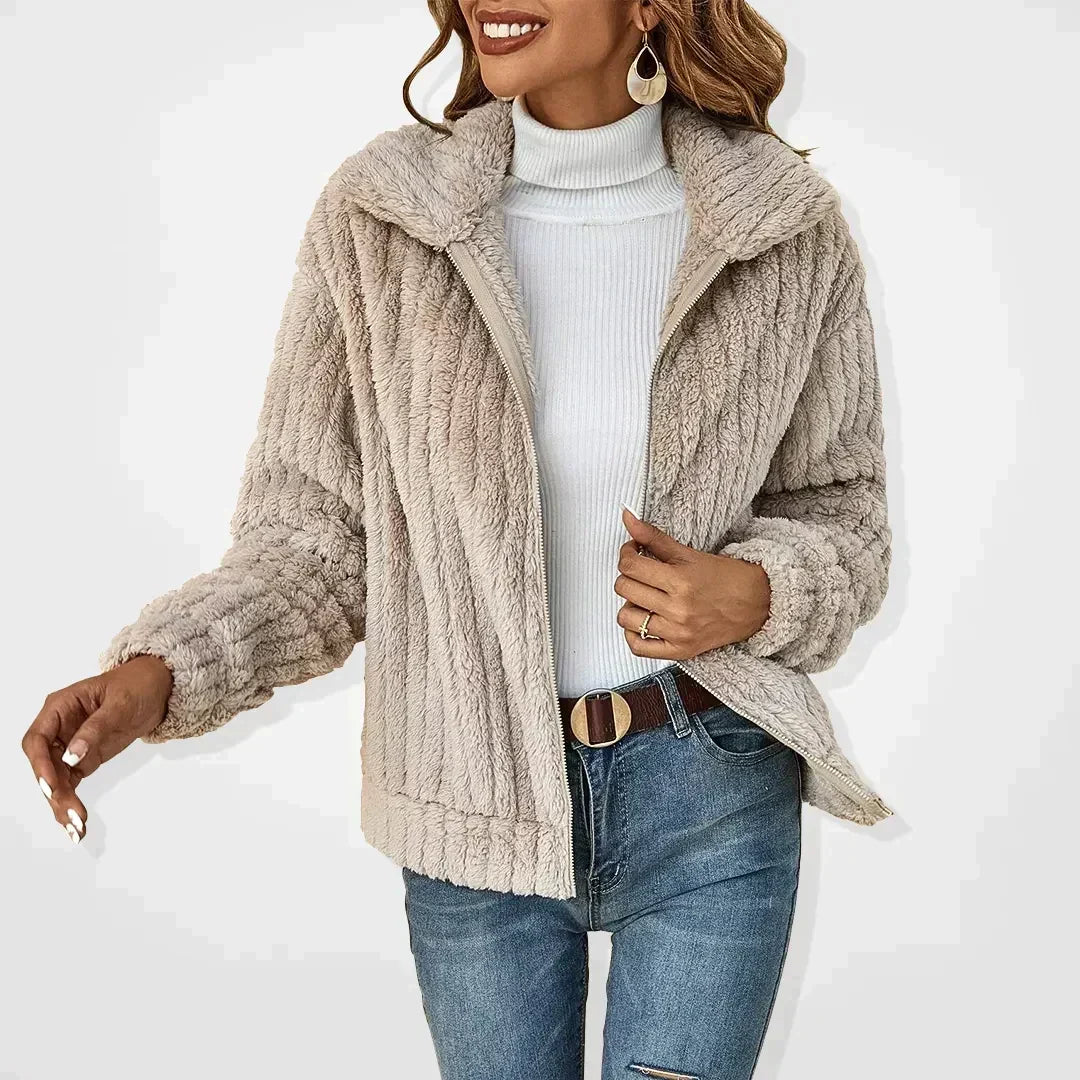 Women's Effortless Cropped Teddy Fleece Jacket