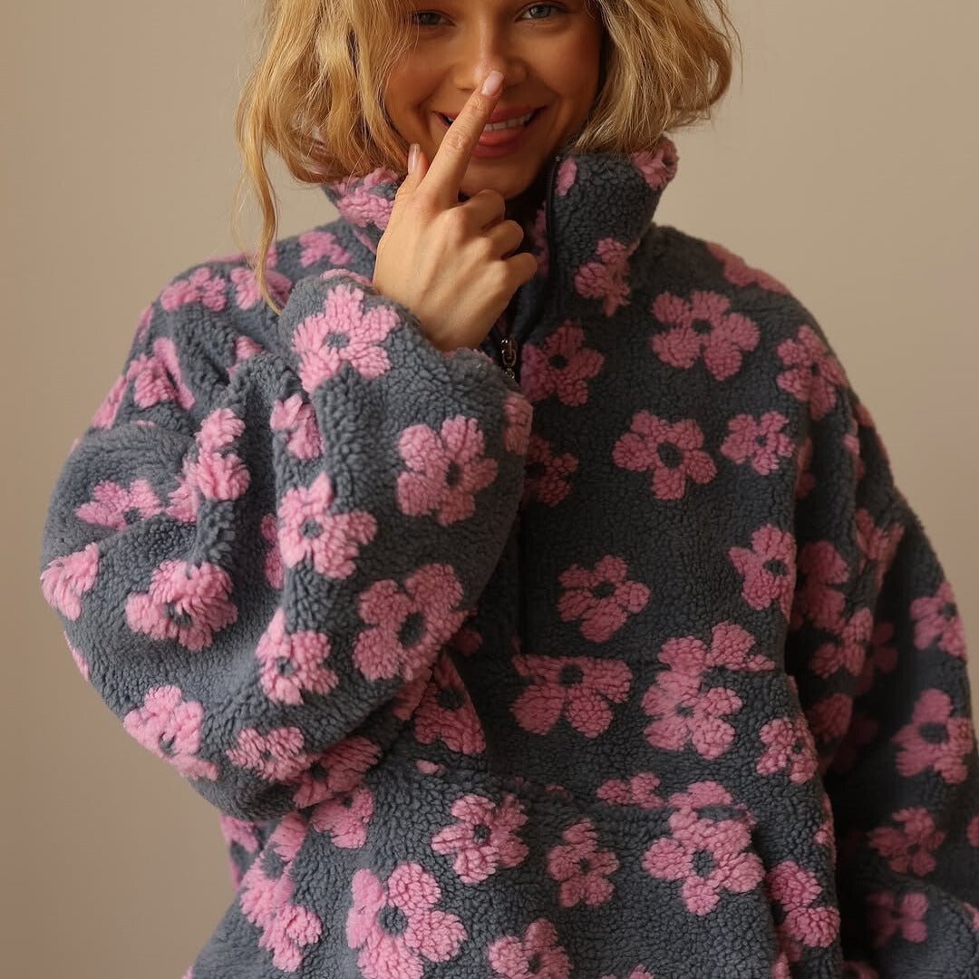 Women's Cosy Oversized Teddy Fleece Jacket with Half Zip