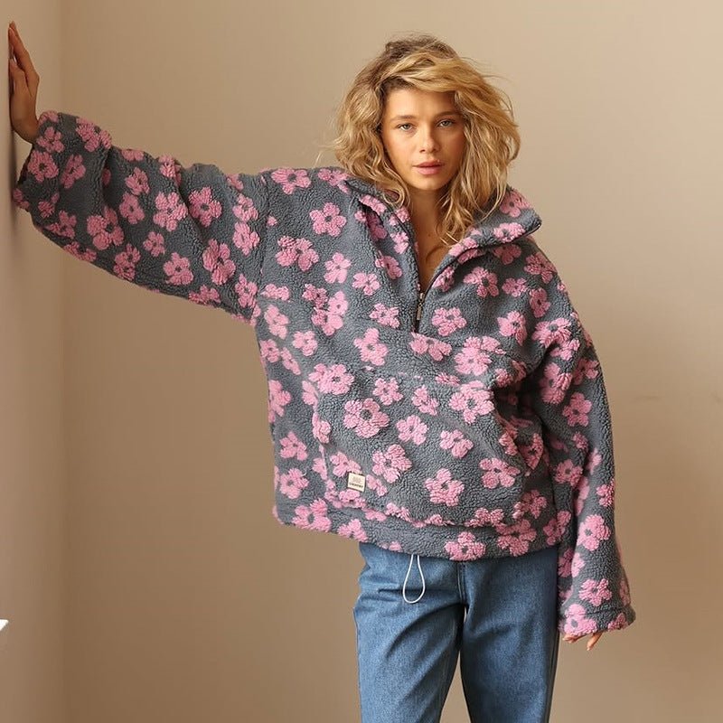 Women's Cosy Oversized Teddy Fleece Jacket with Half Zip