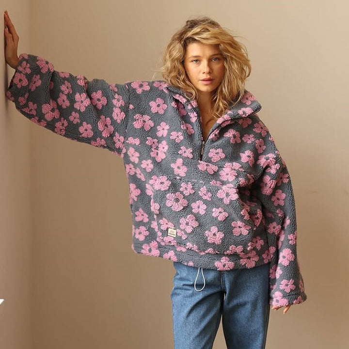 Women's Cosy Oversized Teddy Fleece Jacket with Half Zip
