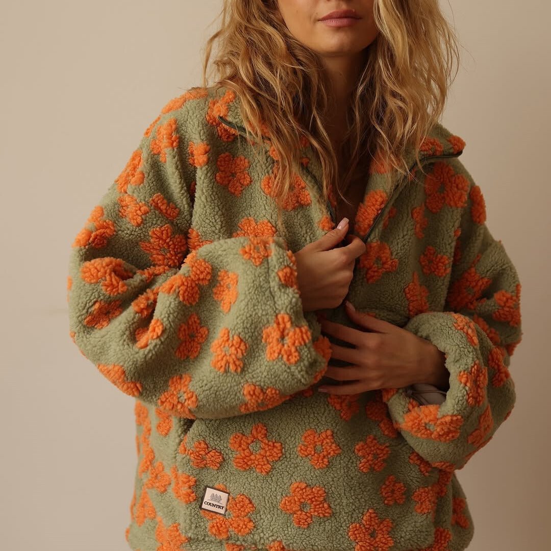 Women's Cosy Oversized Teddy Fleece Jacket with Half Zip