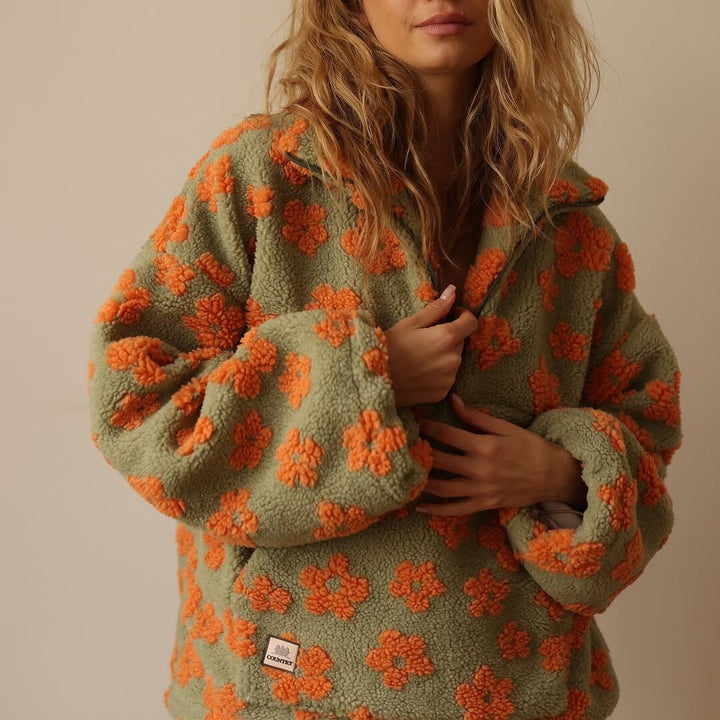 Women's Cosy Oversized Teddy Fleece Jacket with Half Zip