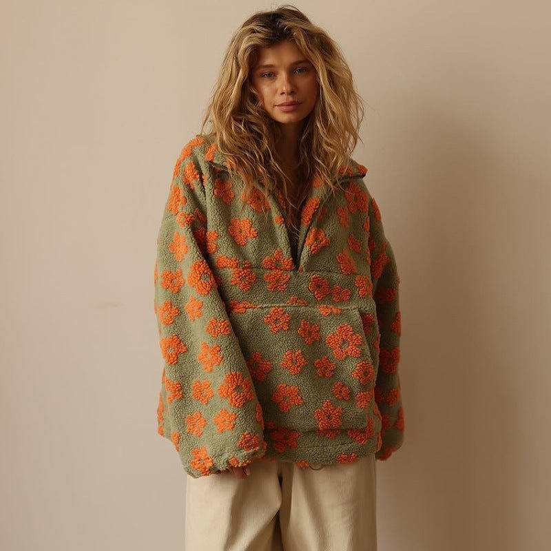Women's Cosy Oversized Teddy Fleece Jacket with Half Zip