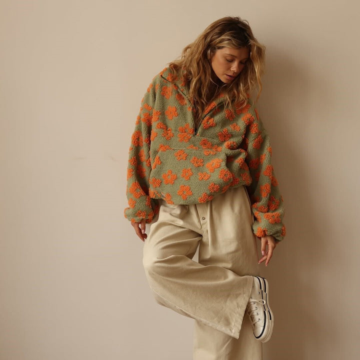 Women's Cosy Oversized Teddy Fleece Jacket with Half Zip