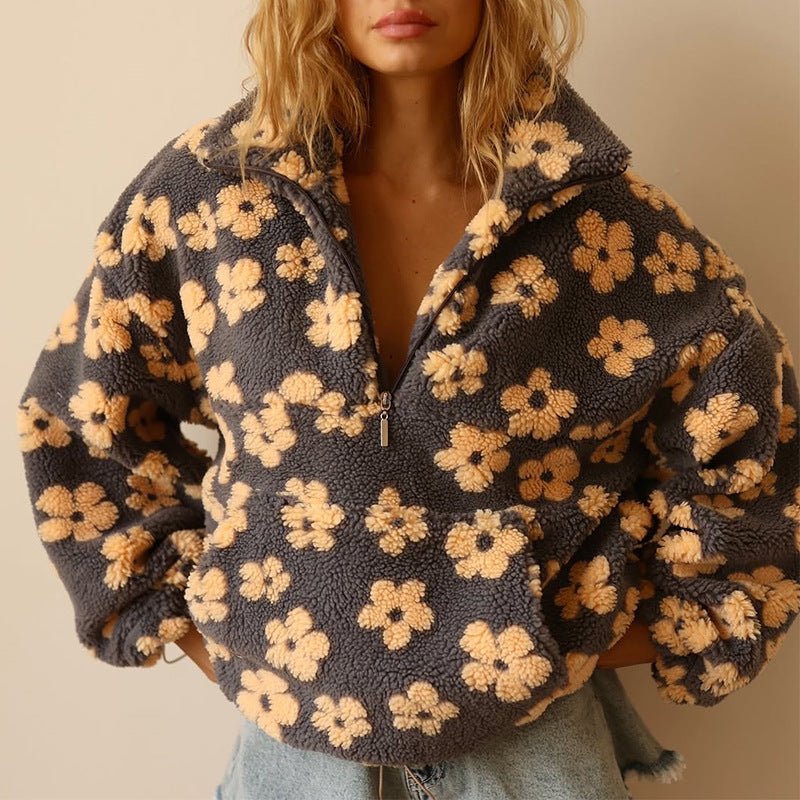 Women's Cosy Oversized Teddy Fleece Jacket with Half Zip