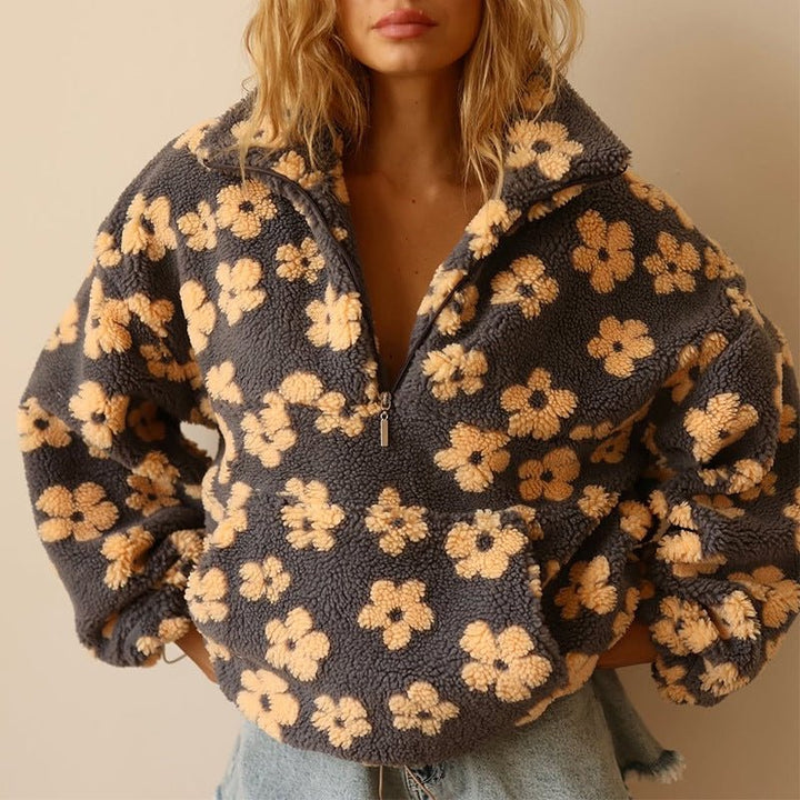 Women's Cosy Oversized Teddy Fleece Jacket with Half Zip