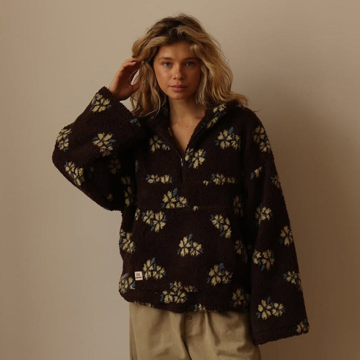 Women's Cosy Oversized Teddy Fleece Jacket with Half Zip