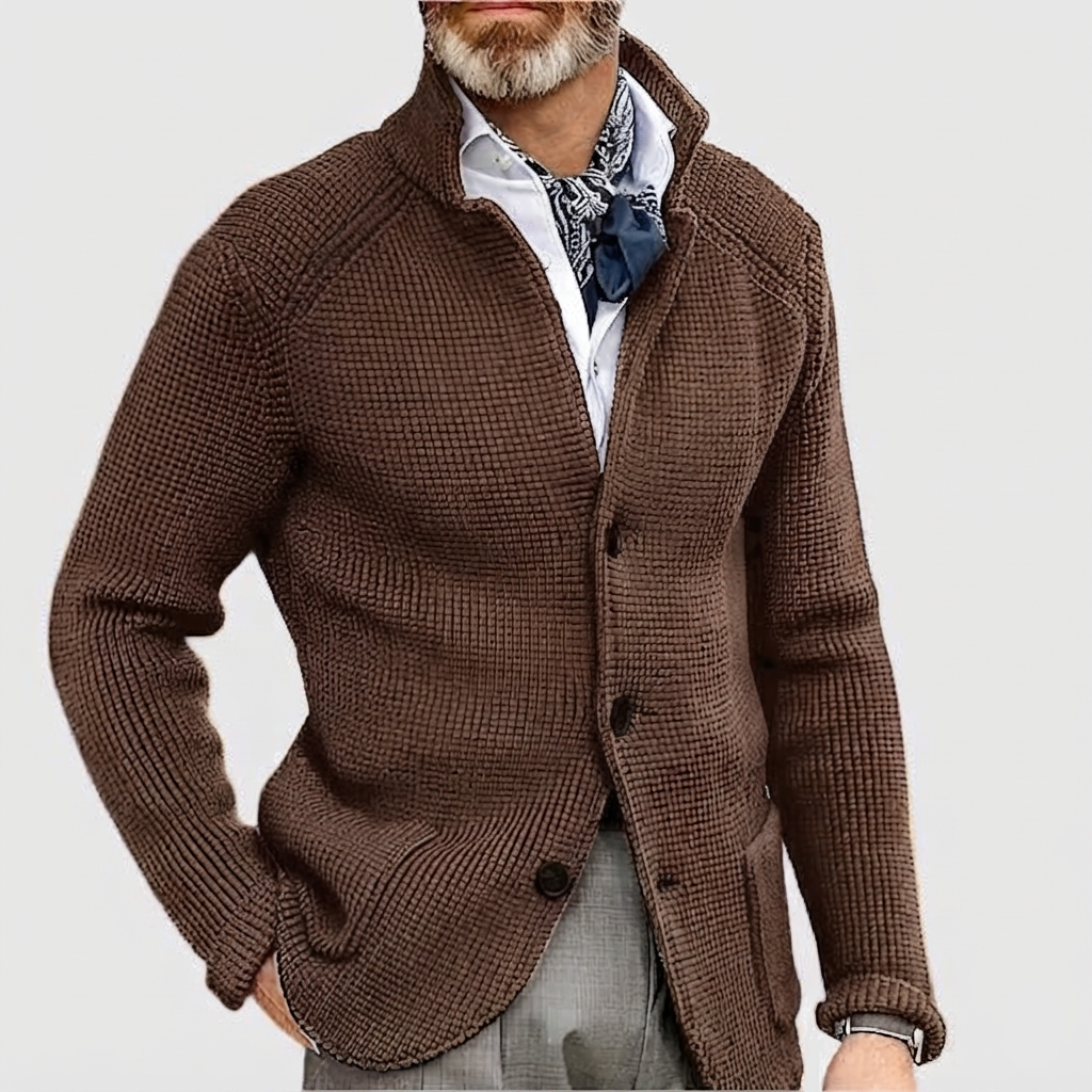 Men's Refined Long Knit Cardigan with Button-Up Front