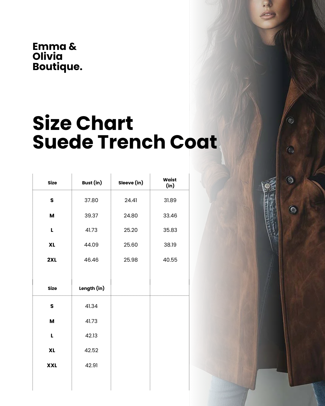 Women's Elegant Long Suede Trench Coat with Double-Breasted Buttons
