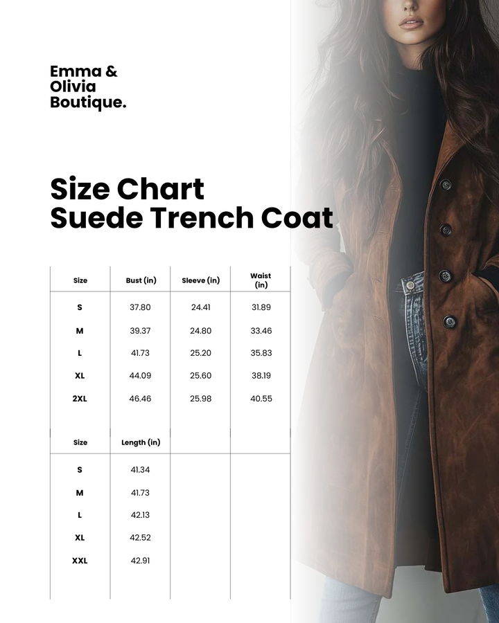 Women's Elegant Long Suede Trench Coat with Double-Breasted Buttons