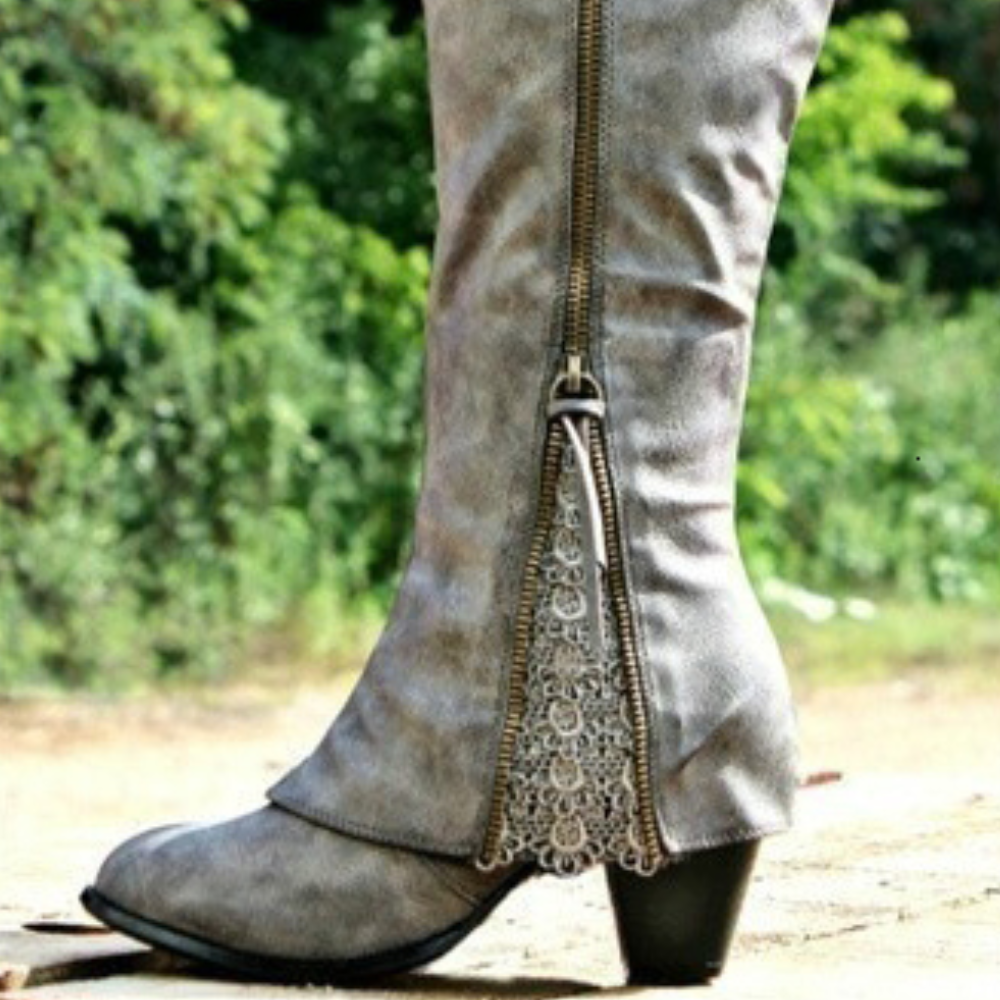 Women's Relaxed Leather Knee High Cowboy Boots with Block Heel