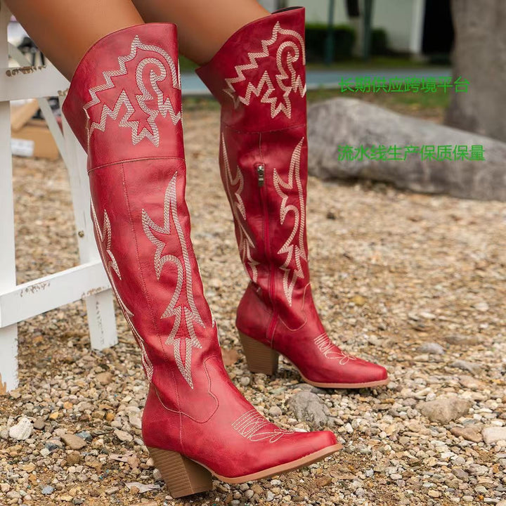 Women's Elegant Knee High Heeled Cowboy Boots