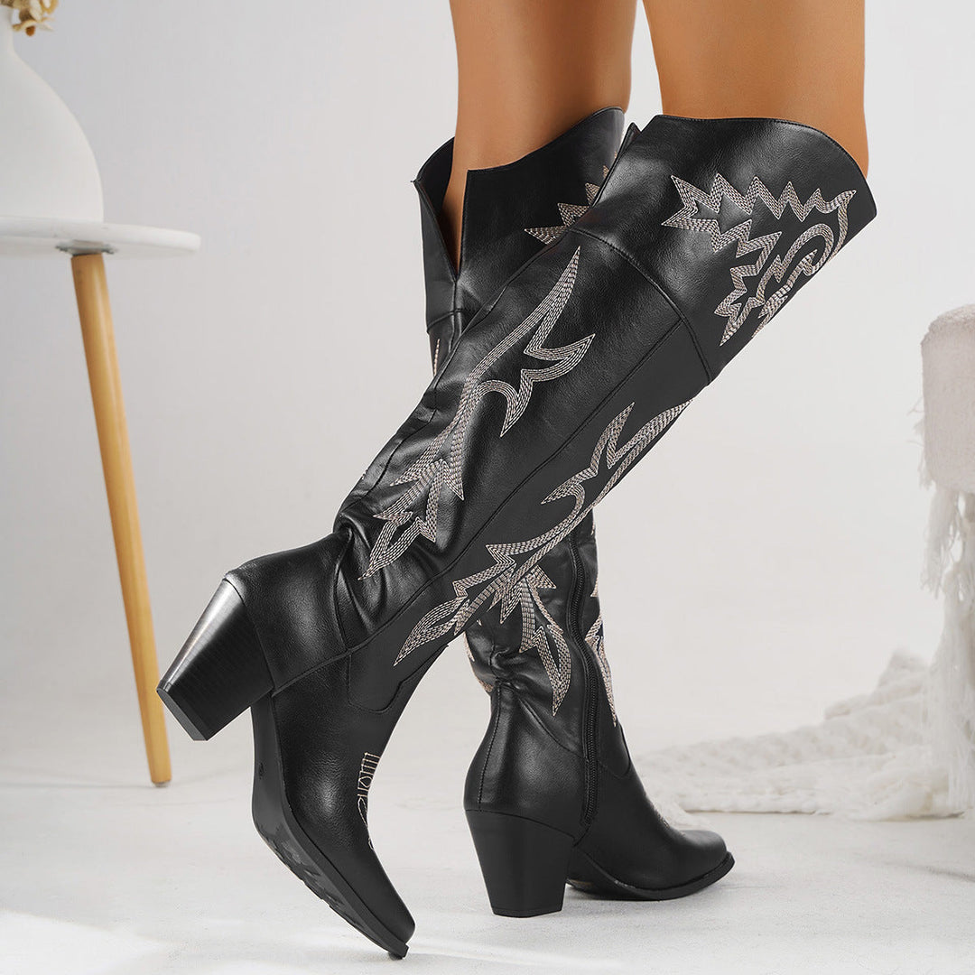 Women's Elegant Knee High Heeled Cowboy Boots