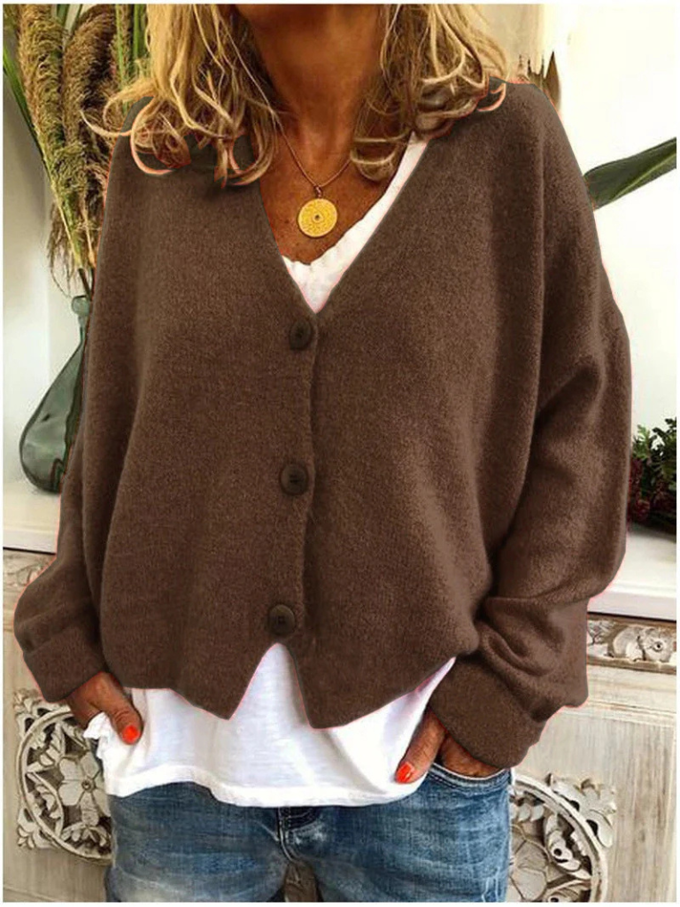 Women's Trendy Knit Cardigan with V Neck and Buttons