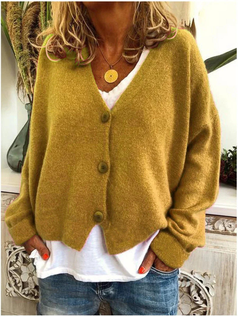 Women's Trendy Knit Cardigan with V Neck and Buttons