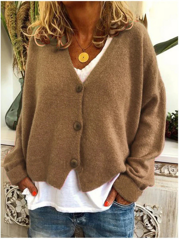Women's Trendy Knit Cardigan with V Neck and Buttons