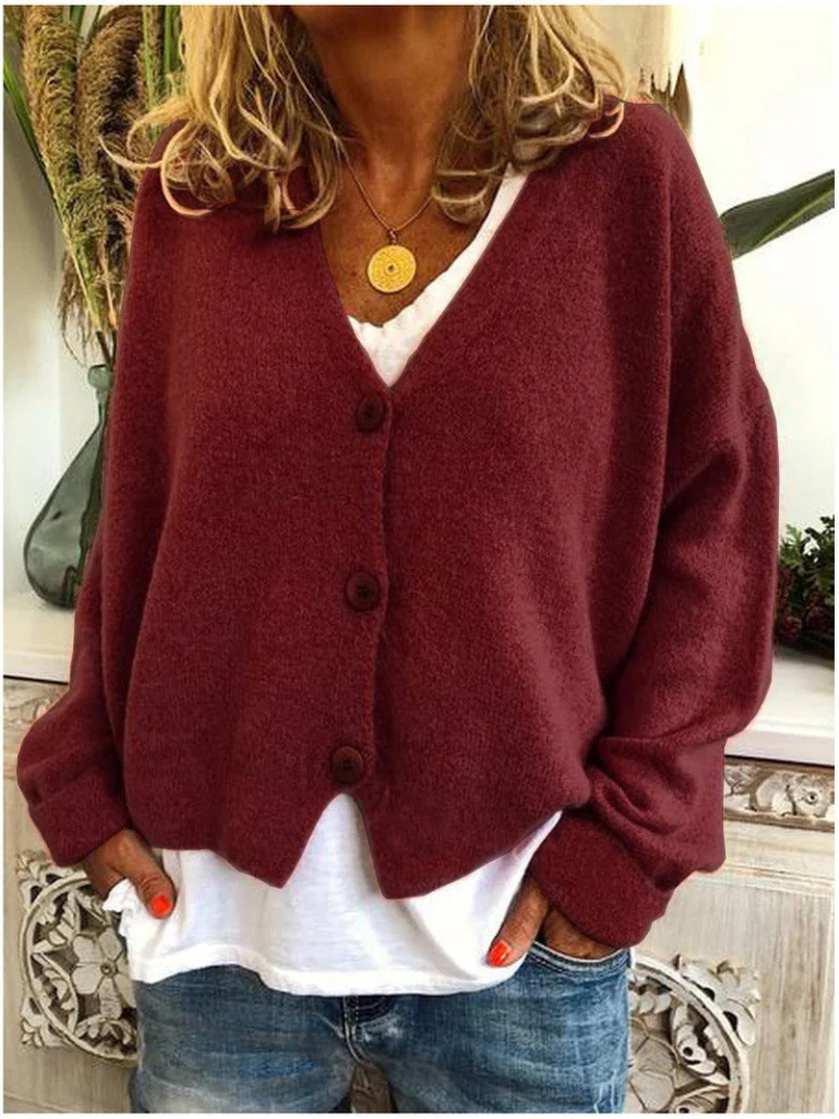 Women's Trendy Knit Cardigan with V Neck and Buttons