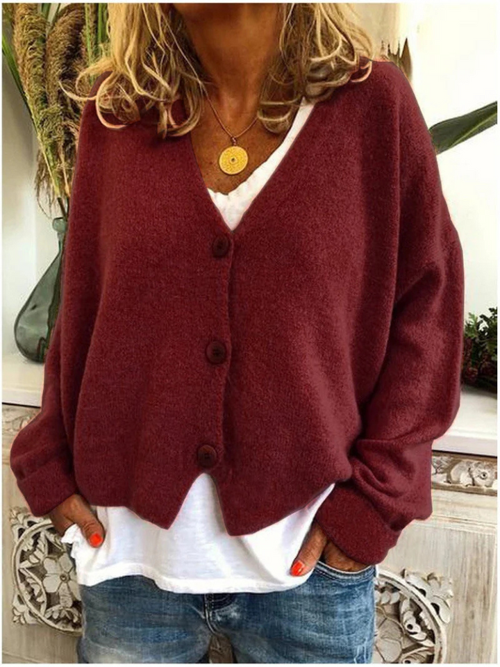Women's Trendy Knit Cardigan with V Neck and Buttons