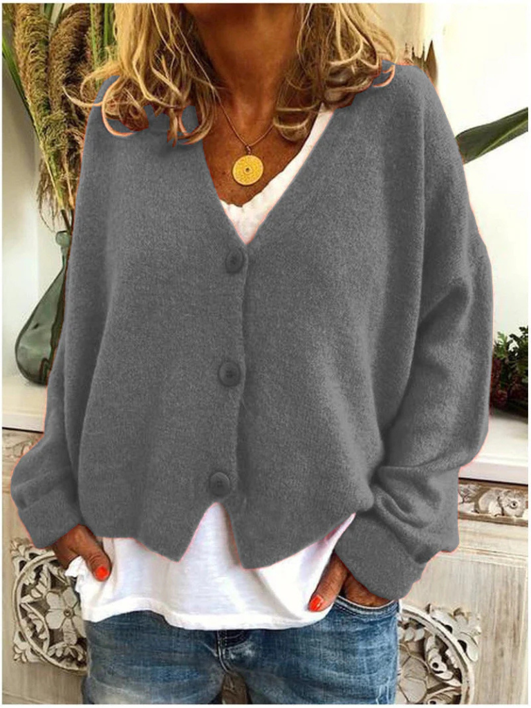 Women's Trendy Knit Cardigan with V Neck and Buttons