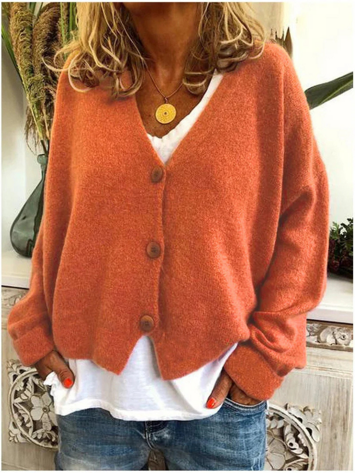 Women's Trendy Knit Cardigan with V Neck and Buttons