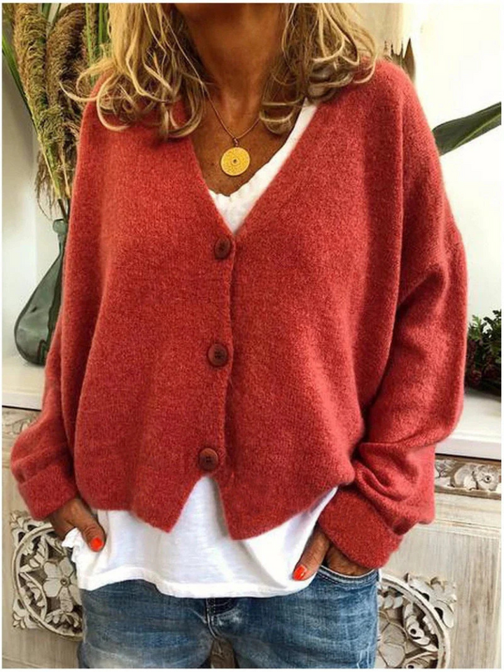Women's Trendy Knit Cardigan with V Neck and Buttons