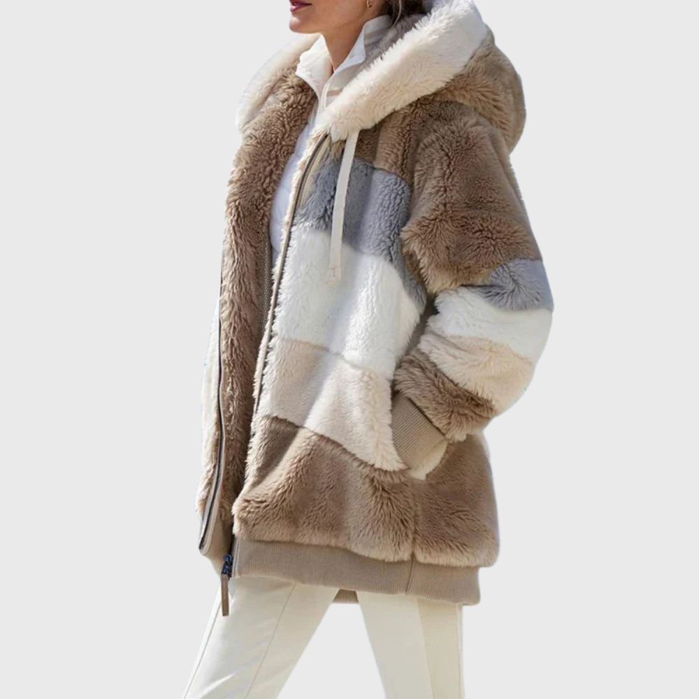 Women's Cosy Teddy Fleece Puffer Jacket with Faux Fur Hood