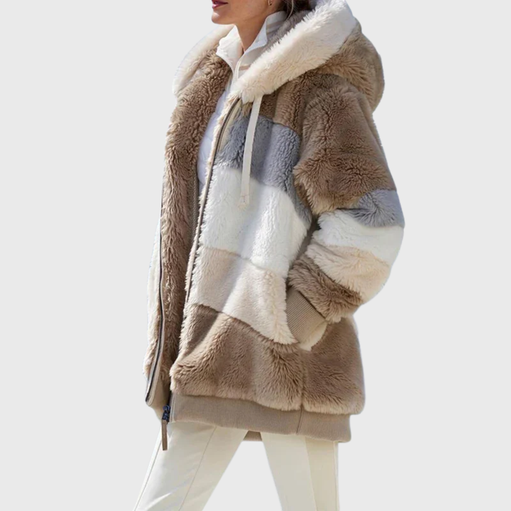 Women's Cosy Teddy Fleece Puffer Jacket with Faux Fur Hood