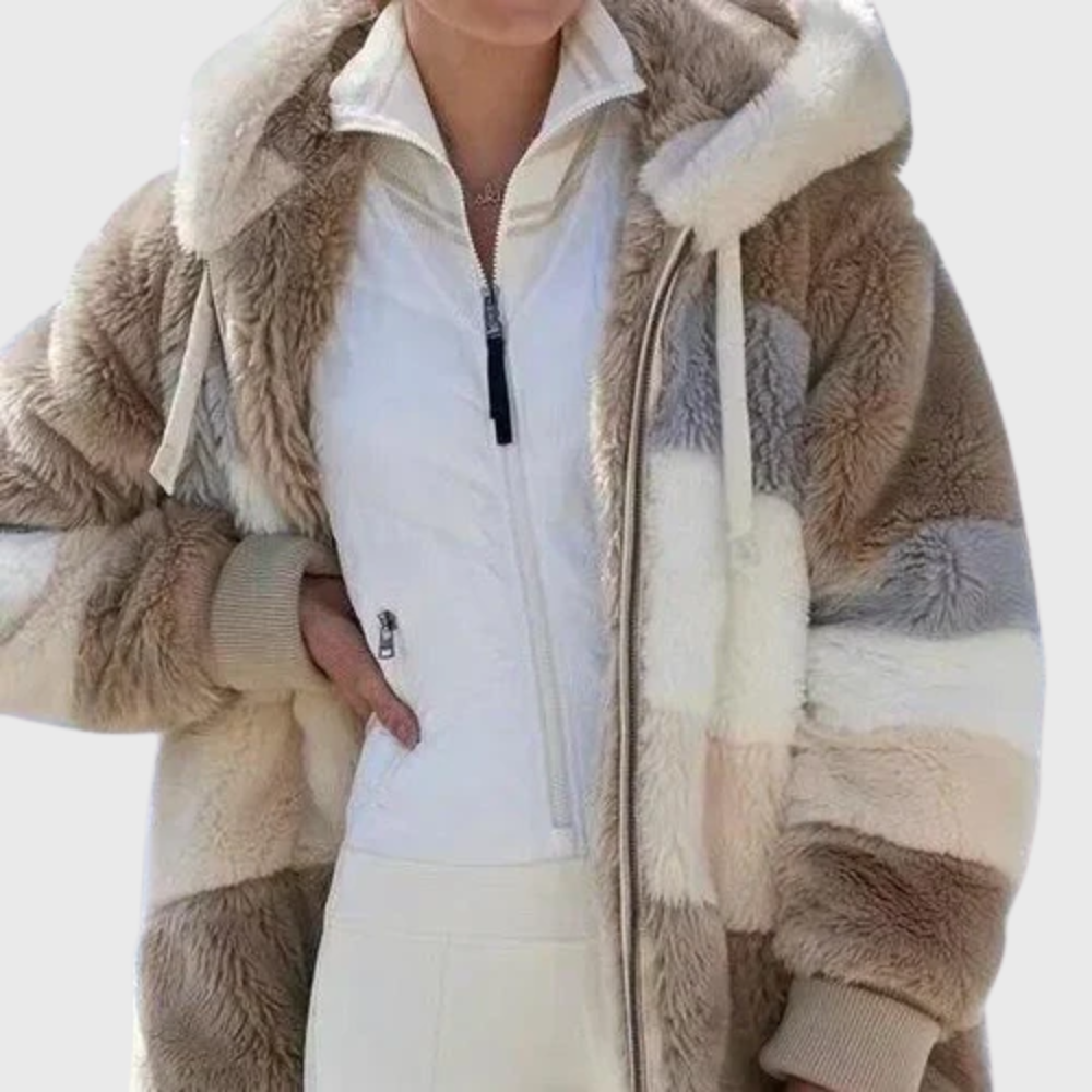 Women's Cosy Teddy Fleece Puffer Jacket with Faux Fur Hood